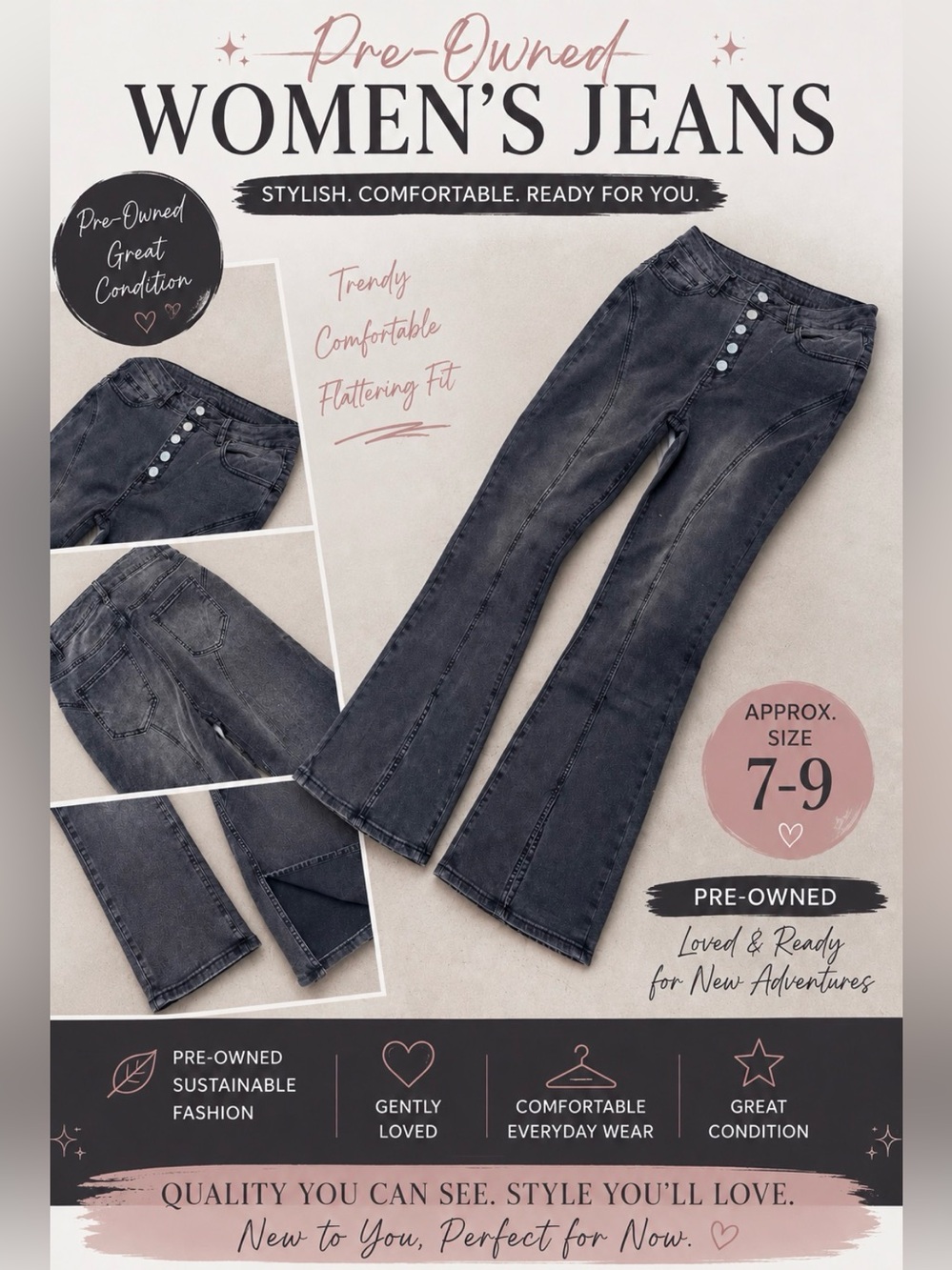 Women's Dark Gray High-Rise Flare Jeans - Pre-Owned